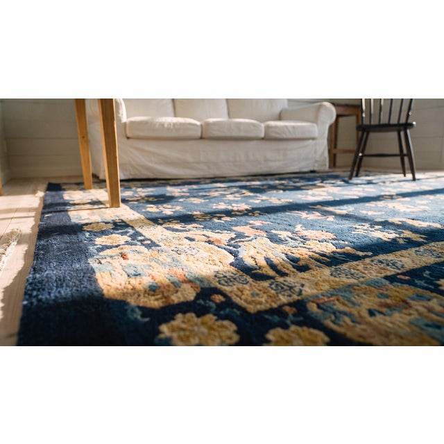 1920s Navy Blue Floral Shou Antique Chinese Art Deco Rug 8' 2''x 9' 10'' Knotted Wool Carpet For Sale - Image 13 of 15