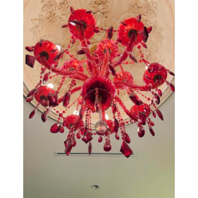Ruby Red 3p Ruby Red Baroque Rococo Revival European Imprt Glass Chandelier Sconce Set For Sale - Image 8 of 8