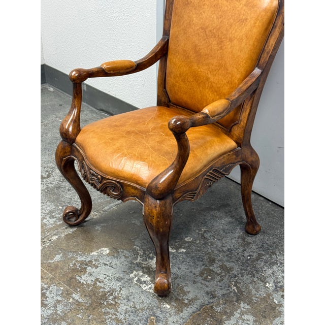 Late 20th Century Venetian Leather Bespoke Carved Wood Armchair, Vintage For Sale - Image 5 of 12