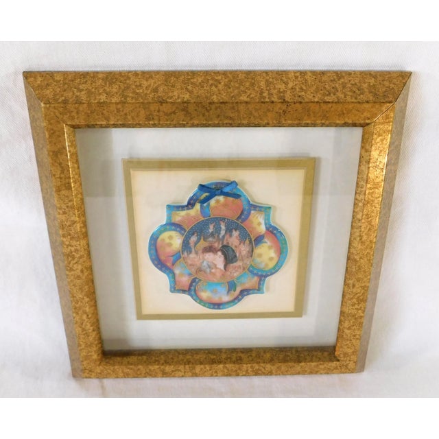 1980s Edna Hibel Hand Painted Miniature Collector Plate Ornate Gold Framed Picture Wall Art For Sale - Image 5 of 9