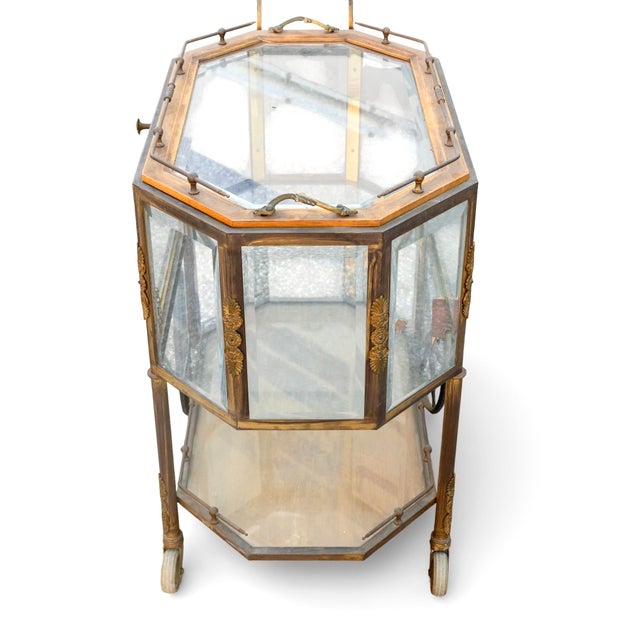 Hollywood Regency Mid-Century French Tea Cart, Brass and Glass, Hollywood Regency Style For Sale - Image 3 of 6