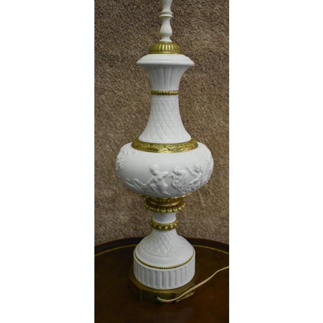 Metal Vintage Neo-Classic Style Bisque & Brass Table Lamp W/Cherubs For Sale - Image 7 of 13