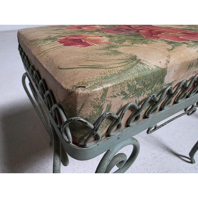 1950s Italian Wrought Iron Stools with Floral Upholstery, 1950s, Set of 2 For Sale - Image 5 of 10
