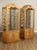 High Quality Vintage Pair Of Burl Amboyna Curio Cabinets With Lighted Interiors, Brass Accents, Adjustable Glass Shelves