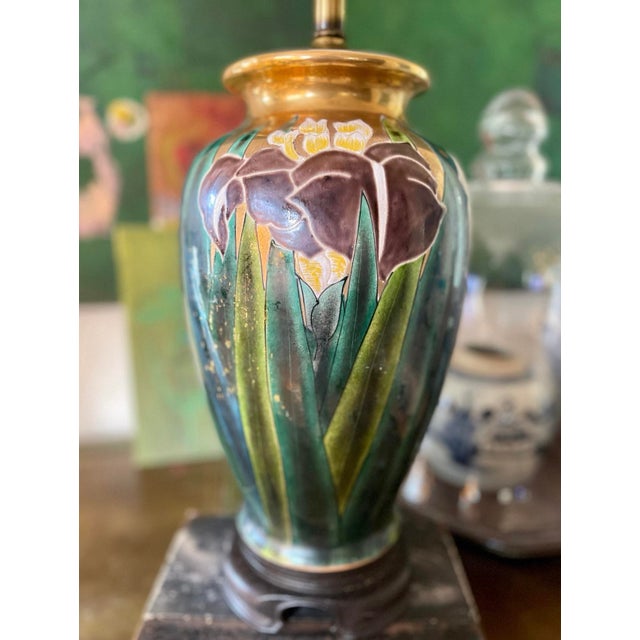 Vintage Enamel Painted Iris Lamp For Sale - Image 9 of 10