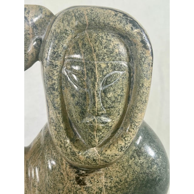 Tribal Large 13lb Vintage Inuit Stone Carving - Kneeling Figure in Parka, C. Mid-20th Century For Sale - Image 3 of 9