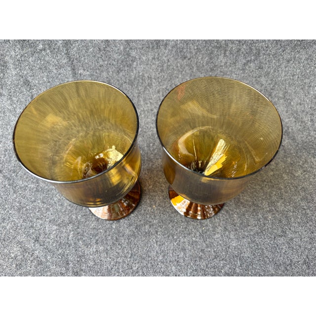 Vintage Mid-Century Modern Amber Brown Glass Denby Avanti Goblets a Pair For Sale In New York - Image 6 of 9
