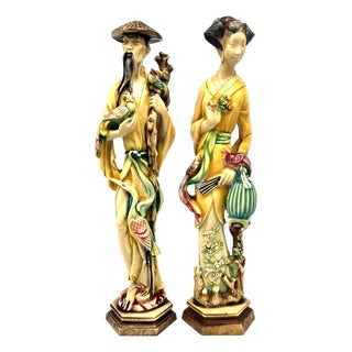 Large Vintage Chinoiserie Sculptural Figures in Resin, 1970s, Set of 2 For Sale
