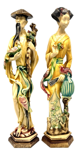 Large Vintage Chinoiserie Sculptural Figures in Resin, 1970s, Set of 2