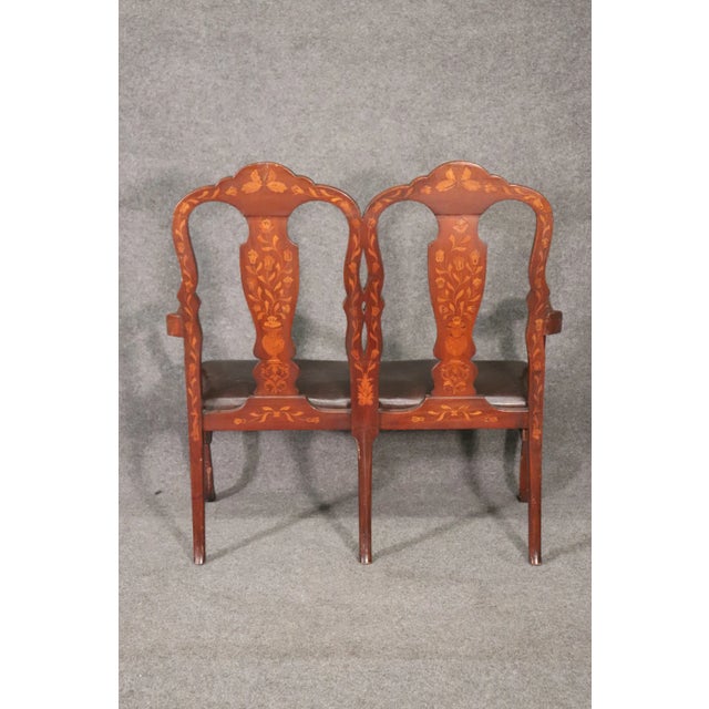 1900 - 1909 Leather Upholstered Dutch Marquetry Inlaid Window Bench Circa 1900 For Sale - Image 5 of 13