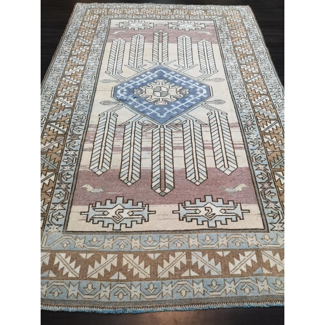 Vintage Turkish Geometric Hand-Knotted Anatolian Rug For Sale - Image 4 of 13