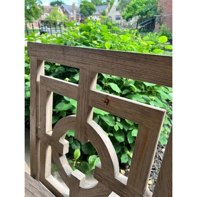 Wood Arhaus Hamptons Outdoor Teak Dining Set – 84" Table, Bench, 4 Chairs, Beverage Cart & Cushions For Sale - Image 7 of 15