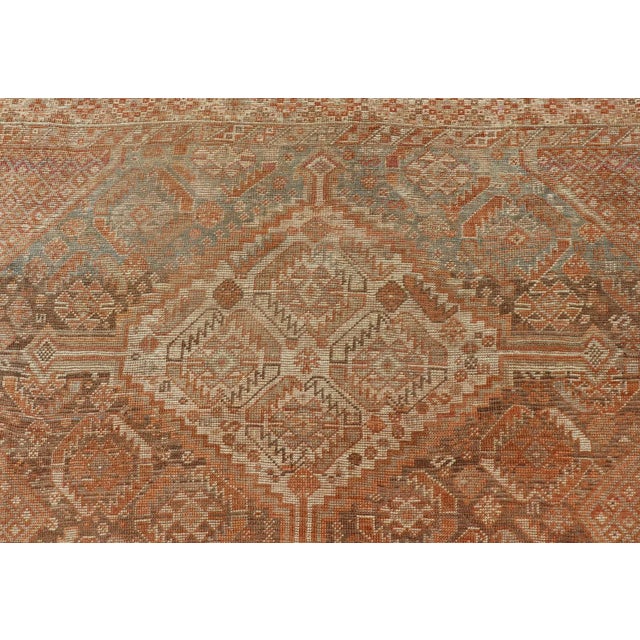Antique Distressed Persian Shiraz Rug in Shades of Soft Orange, Lt. Brown, Gray 5'6 X 8'6 For Sale - Image 4 of 13
