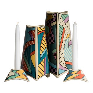 Flash Porcelain Vase and Candleholder Set by Dorothy Hafner for Rosenthal, 1980s, Set of 4 For Sale
