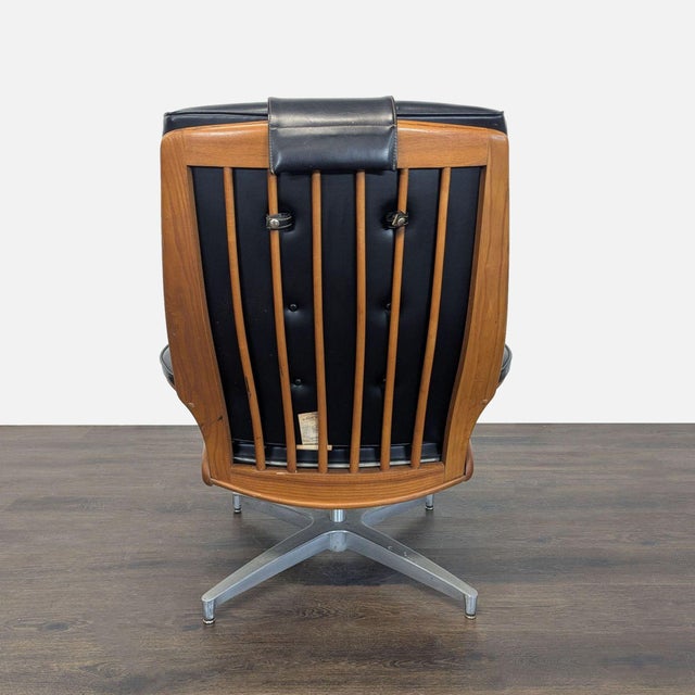 Black Vintage Heywood-Wakefield Mid Century Modern Black Leather Lounge Chair & Ottoman For Sale - Image 8 of 18