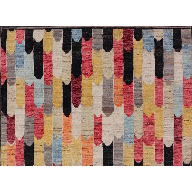 Modern Rug in Art Deco Abstract Design With Multi Colors and Black Border 7'11 X 9'3 For Sale In Atlanta - Image 6 of 10