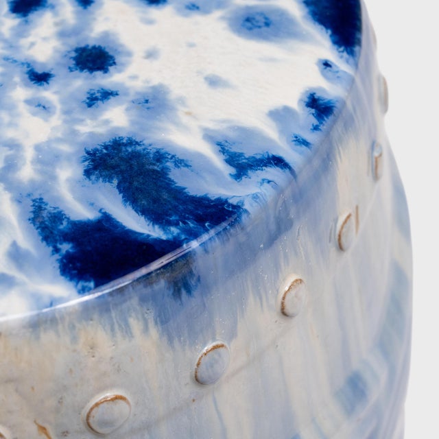 Drip Blue & White Prosperity Garden Stool For Sale - Image 4 of 6