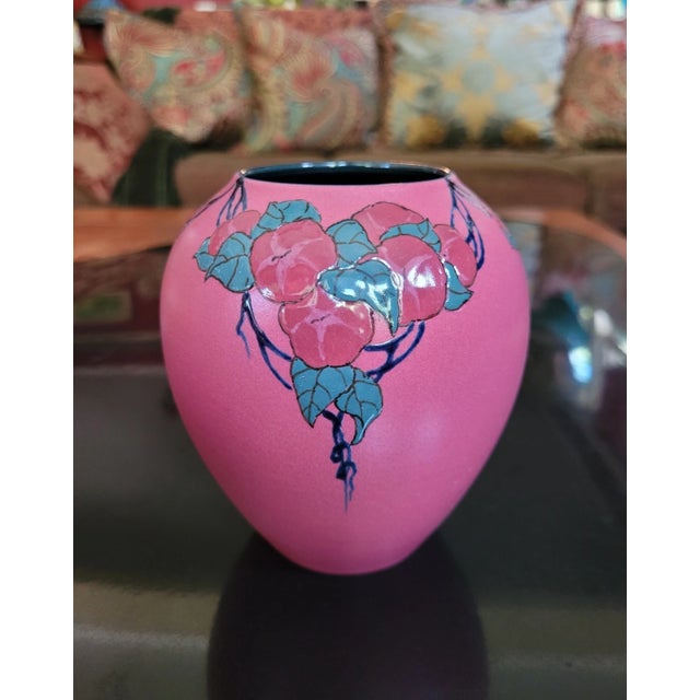 French Rare 1921 Rookwood Pottery Vase – Sara Sax Signed – French Red Glaze Morning Glories For Sale - Image 3 of 10