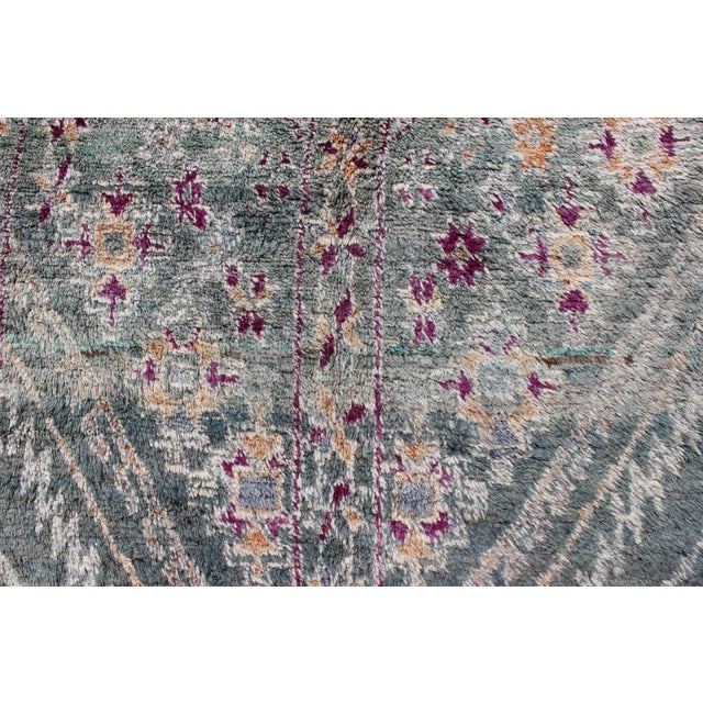 Textile Vintage Hand Knotted Moroccan Rug With All-Over Tribal Design in Shades of Blueish/Green For Sale - Image 7 of 11