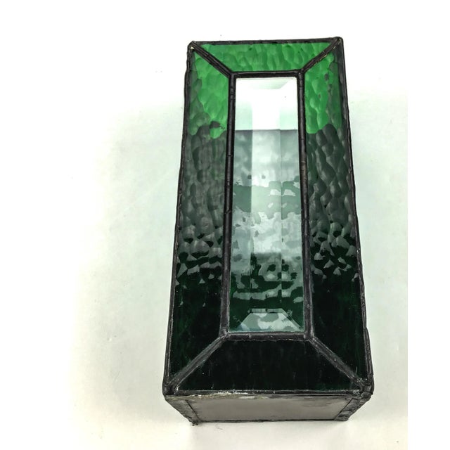 Kelly Green Stained Glass in Lead Frame Candle Stand For Sale - Image 8 of 13