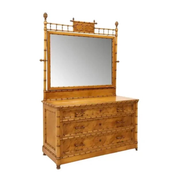Late 19th Century Bird's Eye Maple and Faux Bamboo Dresser Commode For Sale - Image 12 of 12