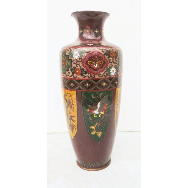 Japanese Meiji Period Cloisonne Dragon & Phoenix Vase Circa 1880 For Sale - Image 4 of 13