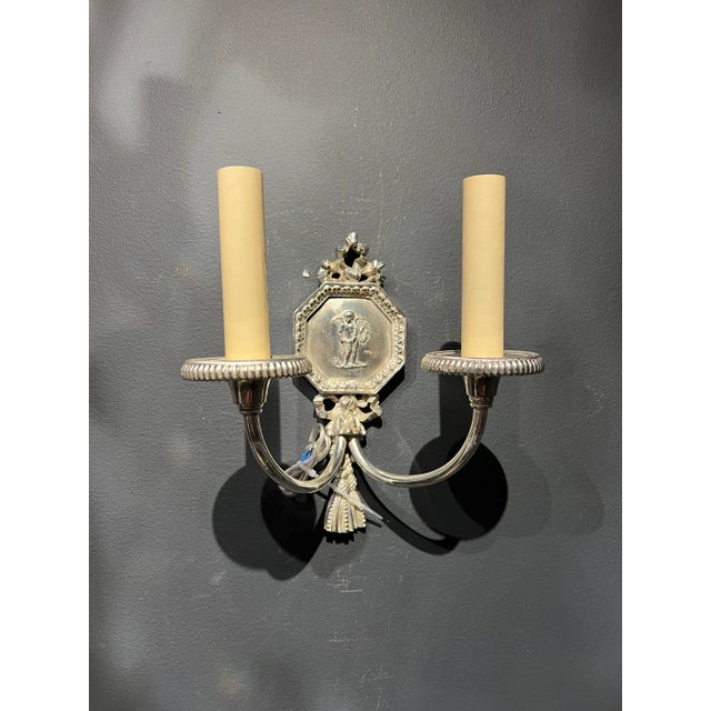 1920s 1920s Caldwell Small Silver Plated Sconces With Cherubs - Pair For Sale - Image 5 of 5