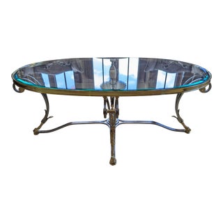 La Barge Oval Polished Brass & Glass Cocktail Table For Sale