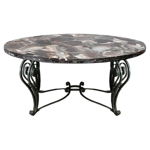 Marble and Wrought Iron Coffee Table, 1950 For Sale