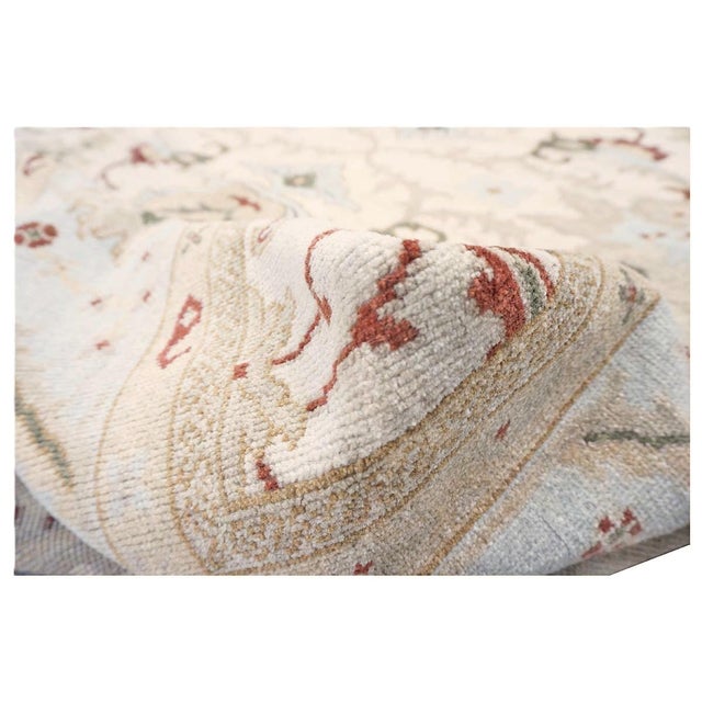 Ivory Afghan Sultanabad Masters Wool 8x9 Ivory, Light Blue & Rust Handmade Area Rug #9902705 For Sale - Image 8 of 9