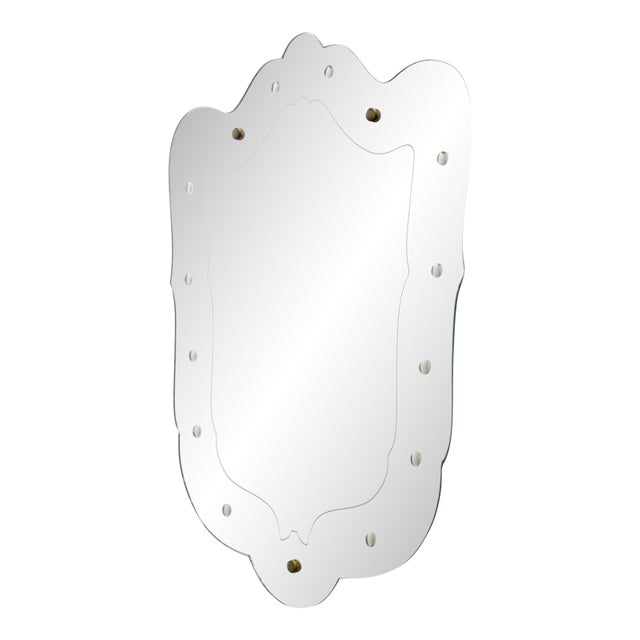 Sinuous Etched Shield Shaped Italian Mirror For Sale