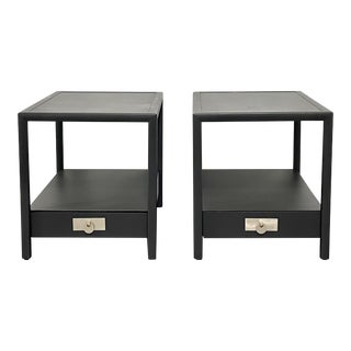 1950s Baker Furniture Mid Century Modern Black Lacquered End Tables by Michael Taylor, Newly Refinished For Sale