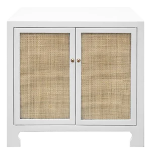 Matthew Izzo Home Alden White and Cane Two Door Cabinet With Brass Knobs