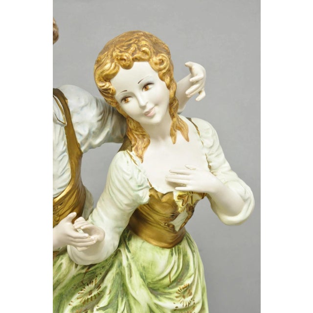 Mid 20th Century Vintage 1964 Azzolin Brothers Ceramic Boy & Girl Large Courting Statue Figurine For Sale - Image 5 of 15