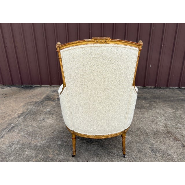 19th Century French Louis XVI Style Giltwood Bergere For Sale - Image 10 of 18