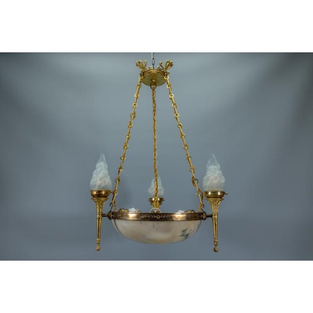 Early 20th Century French Empire Alabaster, Glass, and Bronze Six-Light Chandelier, 1890s For Sale - Image 17 of 18