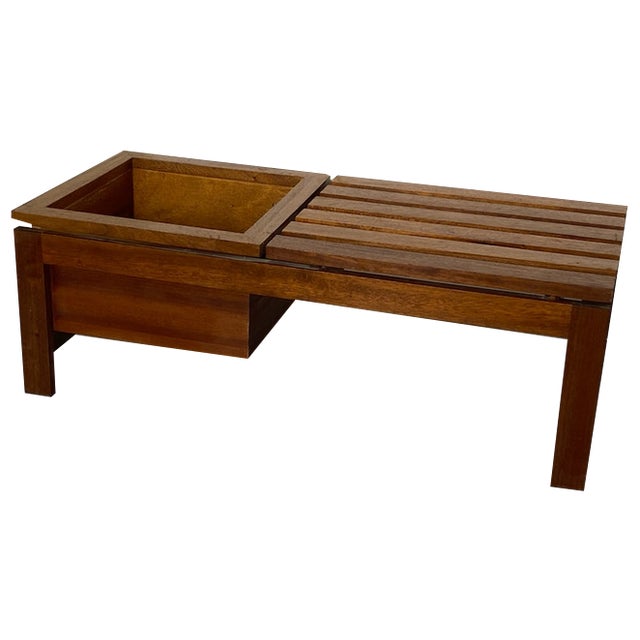 Mid-Century Modern Teak Slat Bench Side Table with Plant Stand, 1960s For Sale