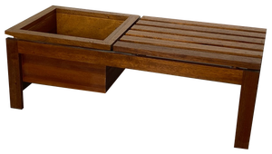 Mid-Century Modern Teak Slat Bench Side Table with Plant Stand, 1960s