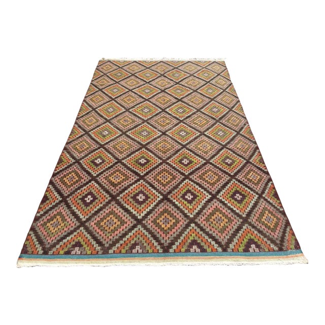 Vintage Turkish Kilim Rug - 72.5" X 126" For Sale