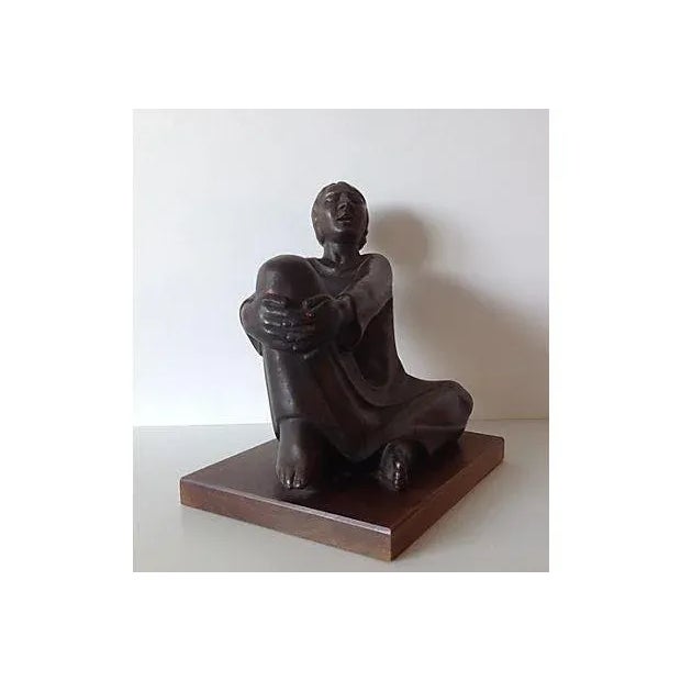 Mid-Century Modern C1961 Austin Productions American Regional Female Sculpture Ala Dust Bowl Era With Angst For Sale - Image 3 of 11