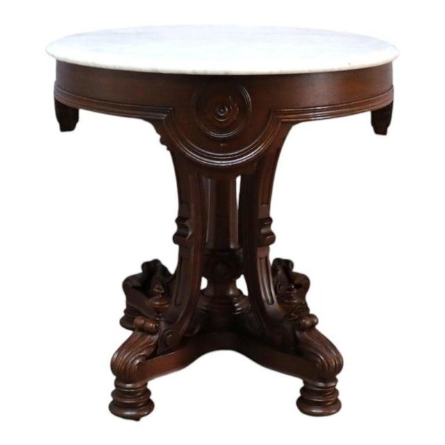Late 19th Century Berkey & Gay Renaissance Revival Carved Rosewood Oval Marble Top Center Table For Sale - Image 9 of 10