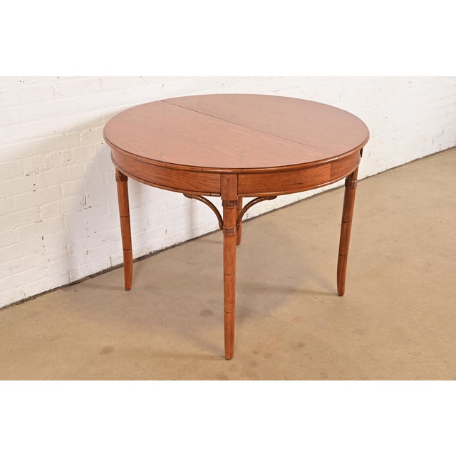 Brown Thomasville Mid-Century Hollywood Regency Chinoiserie Pecan Wood Extension Dining Table, Newly Refinished For Sale - Image 8 of 13