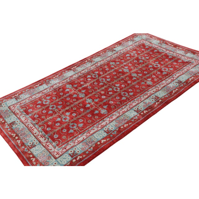 Rug & Kilim Rug & Kilim’s Khotan Style Rug in Red and Blue With Geometric Patterns For Sale - Image 4 of 7