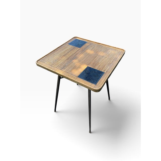 Vintage Stitched Leather and Rattan Gueridon by Jacques Adnet, 1950s For Sale - Image 9 of 12
