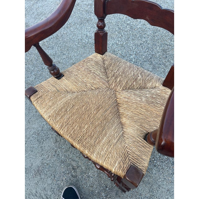 Wood Vintage 19th Century Inspired English Ladderback Accent Chair For Sale - Image 7 of 11