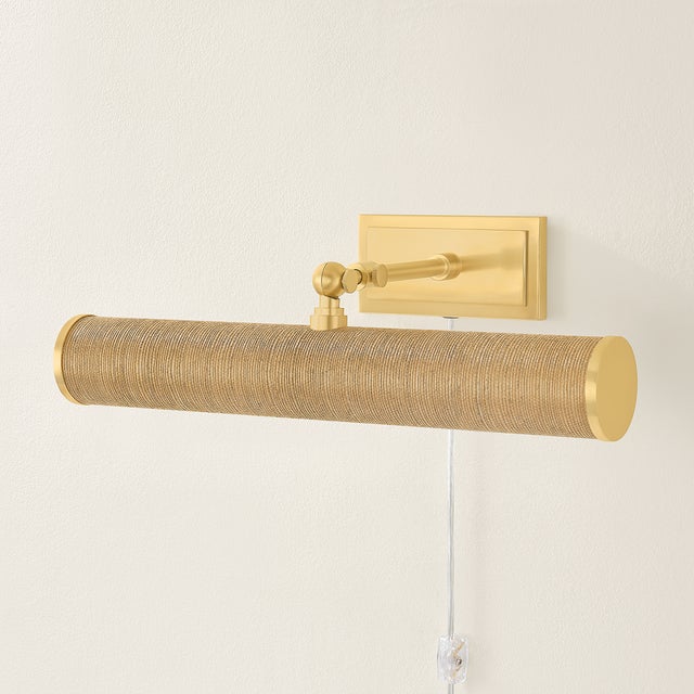 Contemporary Mitzi Holly 16.25 in. 2 Light Picture Light in Aged Brass and Grasscloth Finish For Sale - Image 3 of 7