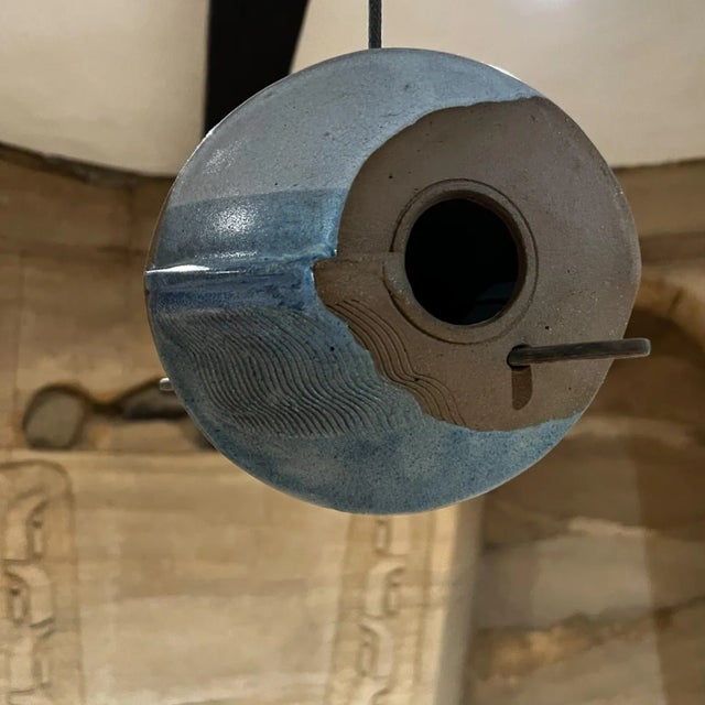 Blue 1960s Modernist Blue Bird Feeder Ceramic Art Pottery For Sale - Image 8 of 10