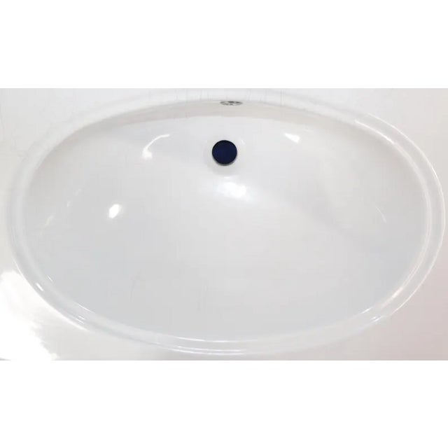Large 36" Wide White Porcelain Console Sink With Porcelain Legs For Sale - Image 10 of 18
