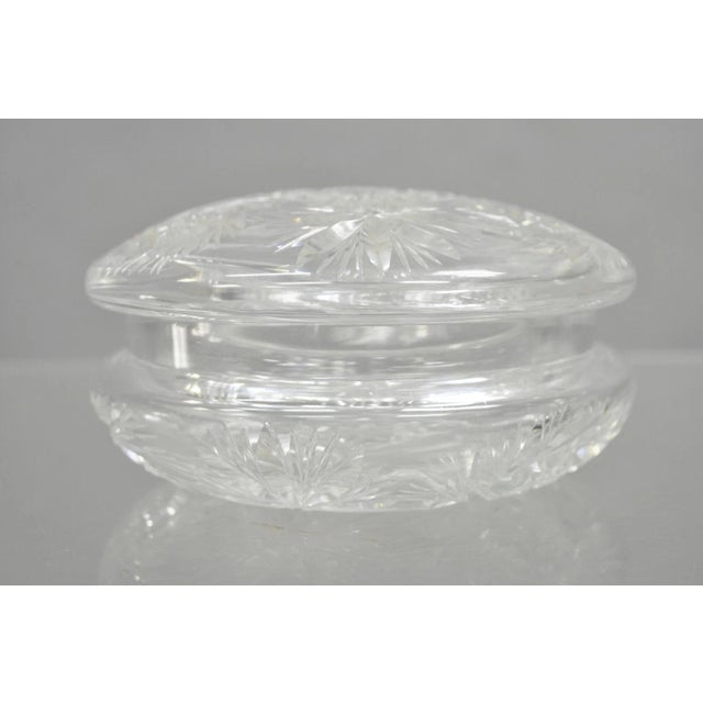 Early 20th Century Vintage Art Deco Bohemian Cut Crystal Glass Czech Ladies Vanity Powder Jar For Sale - Image 5 of 12