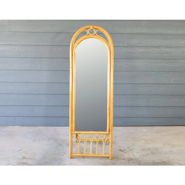 Very nice vintage rattan bamboo full length floor mirror. This mirror is in good vintage condition. There is some tarnish...